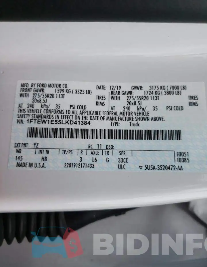 1FTEW1E55LKD41384 Photo# 10