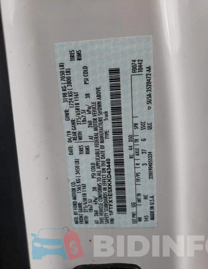1FTFX1E5XKKD43440 Photo# 12
