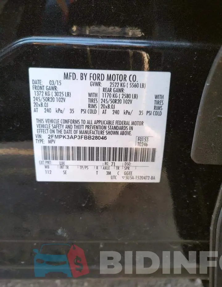 2FMPK3AP3FBB28046 Photo# 12