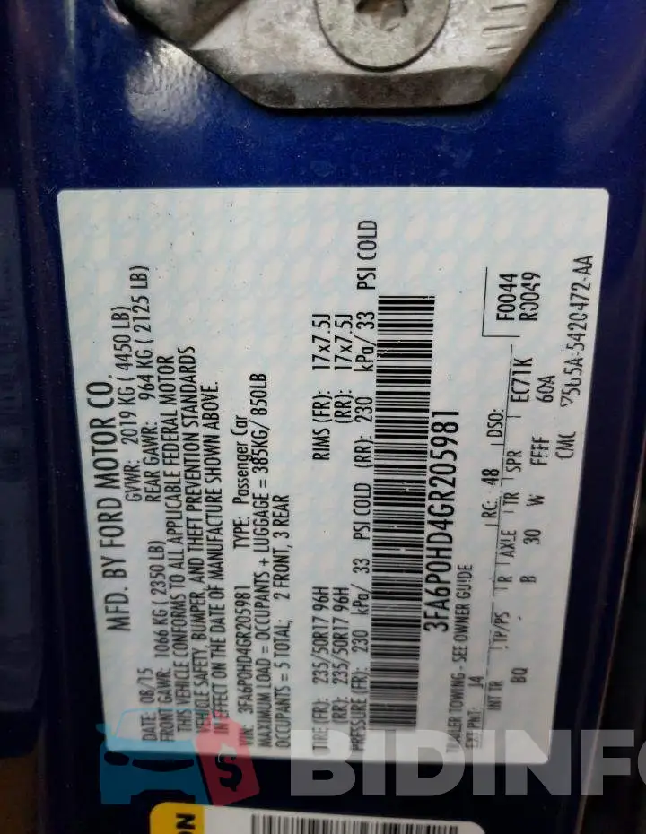 3FA6P0HD4GR205981 Photo# 12
