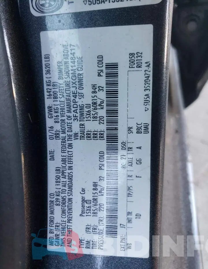 3FADP4EJXGM148417 Photo# 10