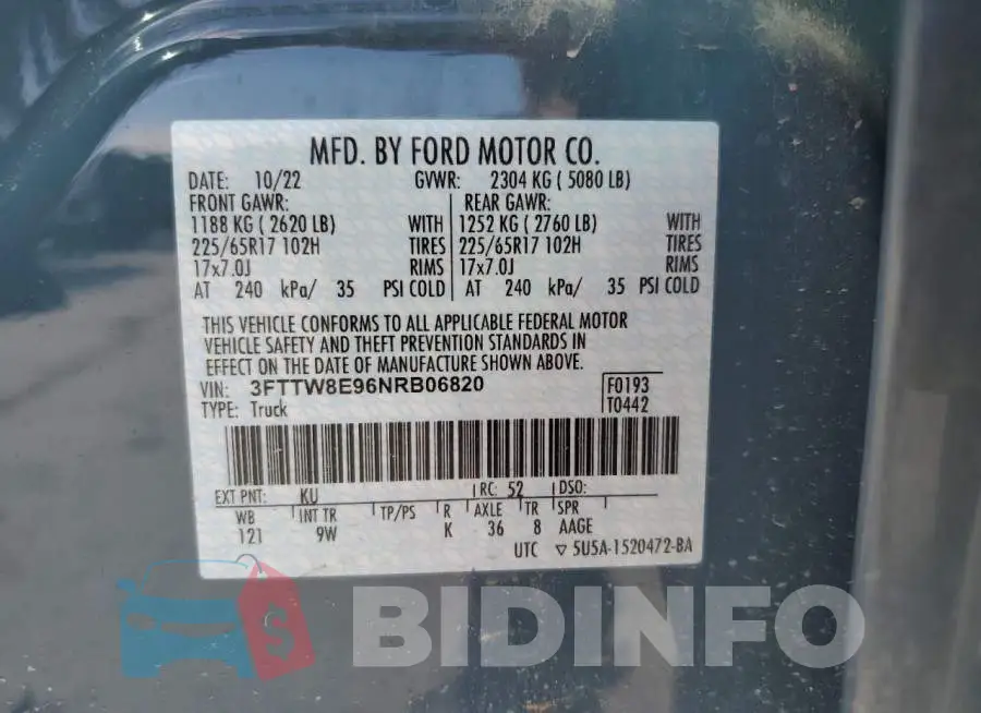 3FTTW8E96NRB06820 Photo# 13