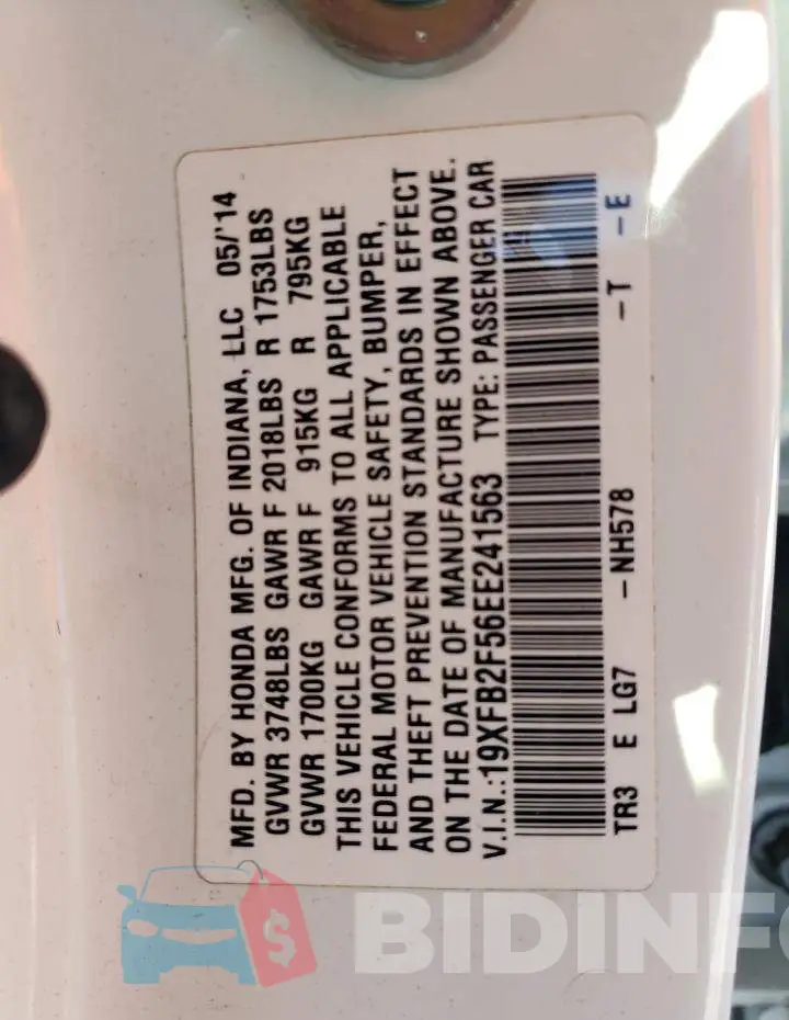 19XFB2F56EE241563 Photo# 12
