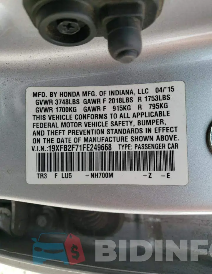 19XFB2F71FE249668 Photo# 12