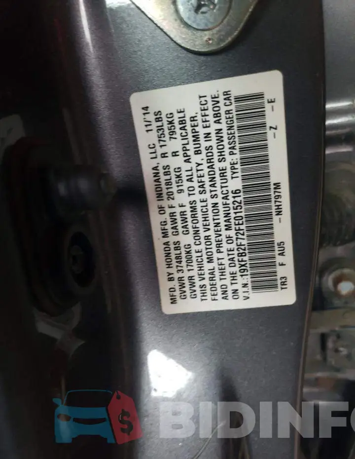 19XFB2F72FE015216 Photo# 12