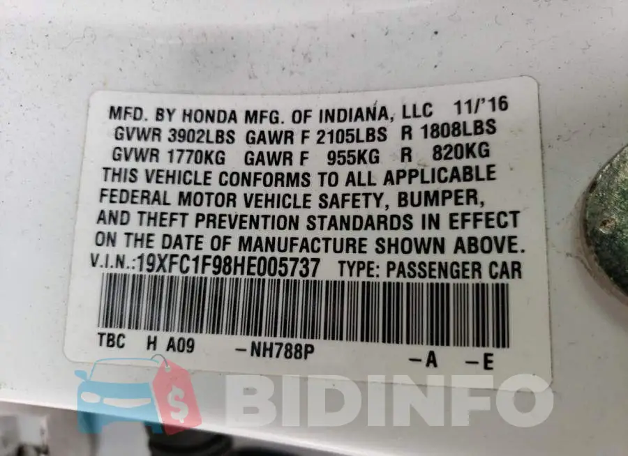 19XFC1F98HE005737 Photo# 13