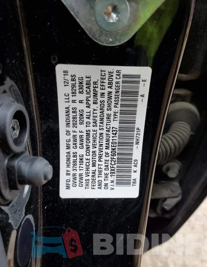 19XFC2F60KE011437 Photo# 12