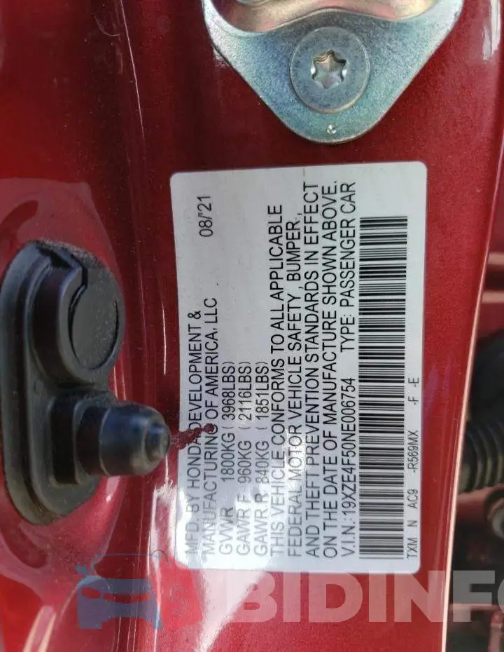 19XZE4F50NE006754 Photo# 13