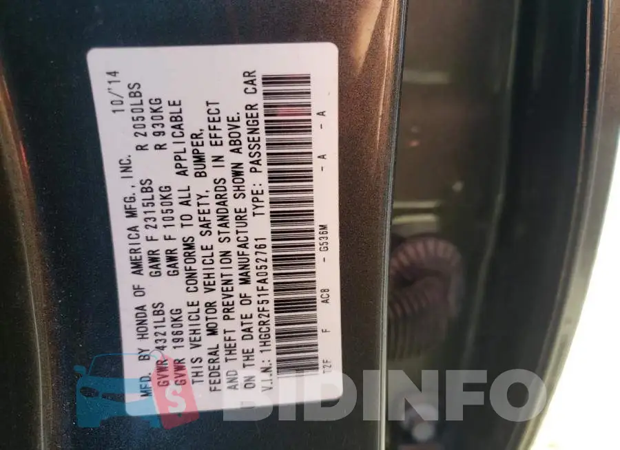 1HGCR2F51FA052761 Photo# 13