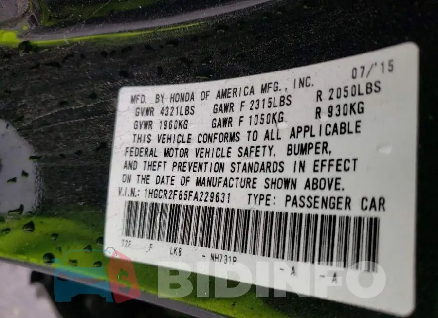 1HGCR2F85FA229631 Photo# 13