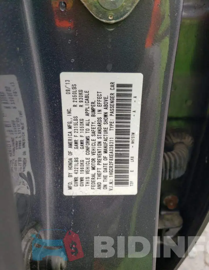 1HGCR2F8XEA036311 Photo# 13