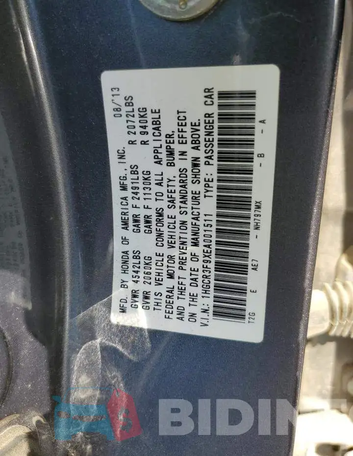 1HGCR3F9XEA001511 Photo# 12