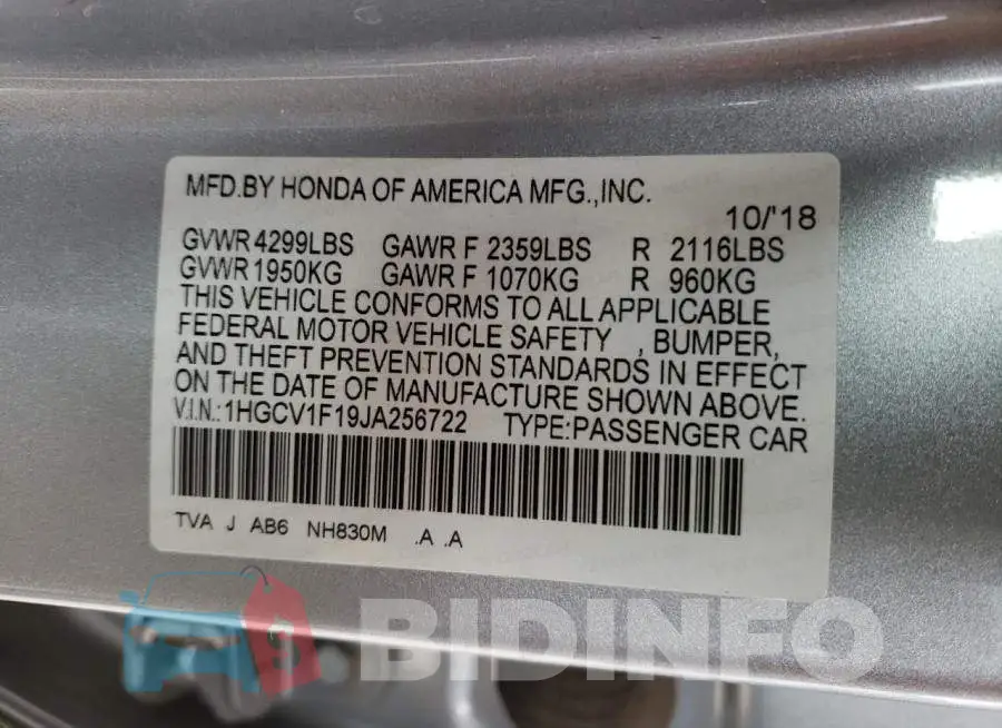 1HGCV1F19JA256722 Photo# 13