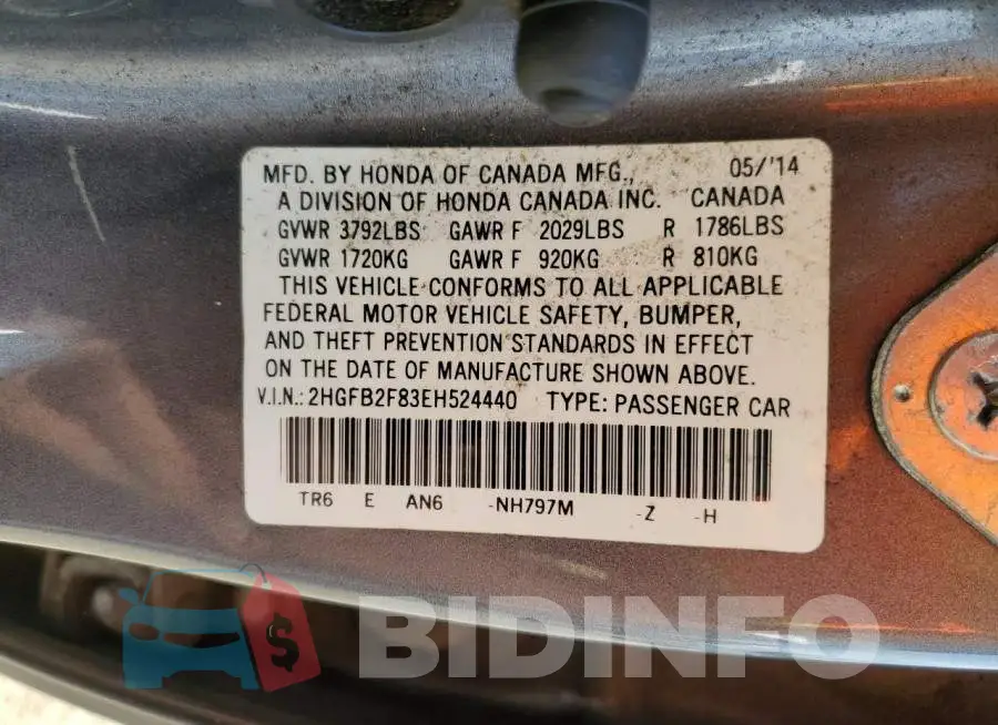 2HGFB2F83EH524440 Photo# 12