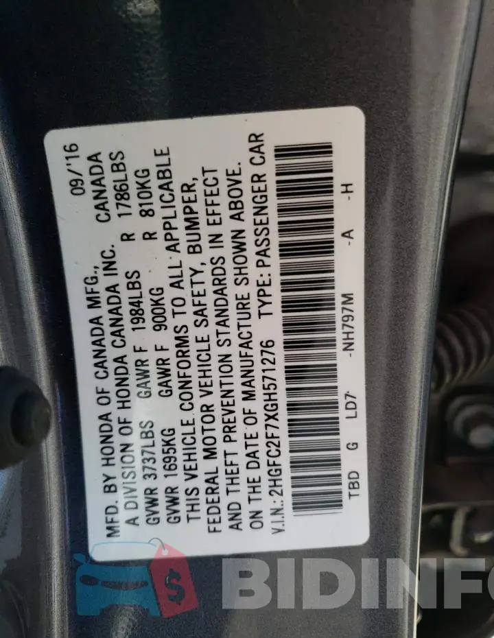 2HGFC2F7XGH571276 Photo# 12
