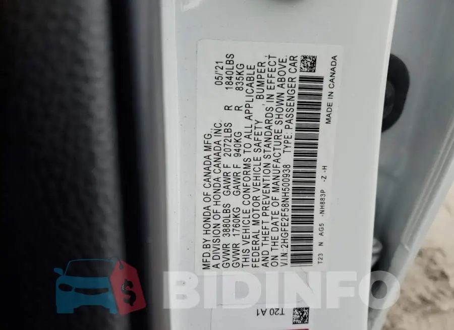 2HGFE2F58NH500938 Photo# 12