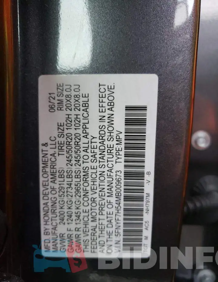 5FNYF7H54MB009673 Photo# 13