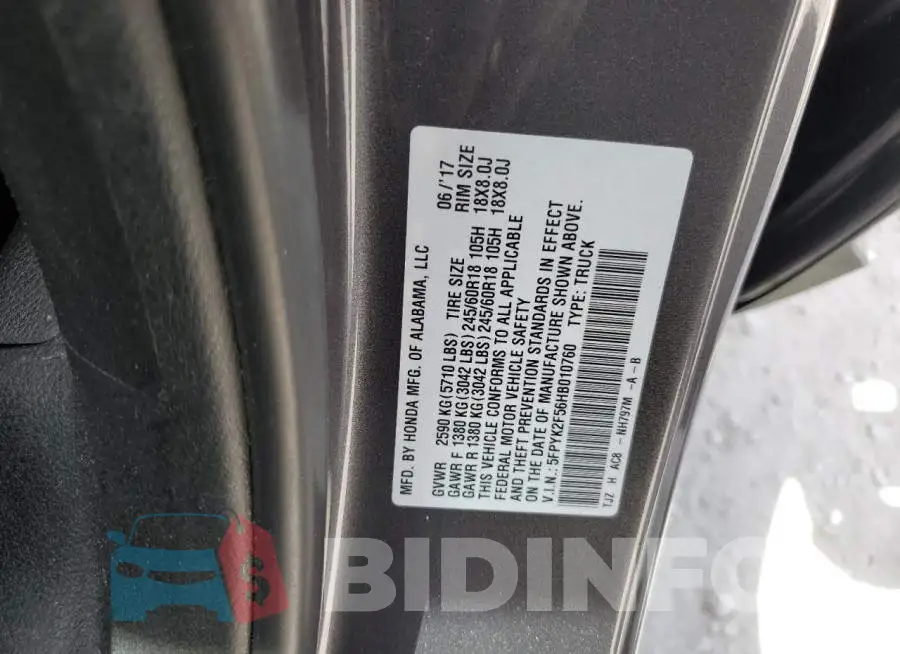 5FPYK2F56HB010760 Photo# 12