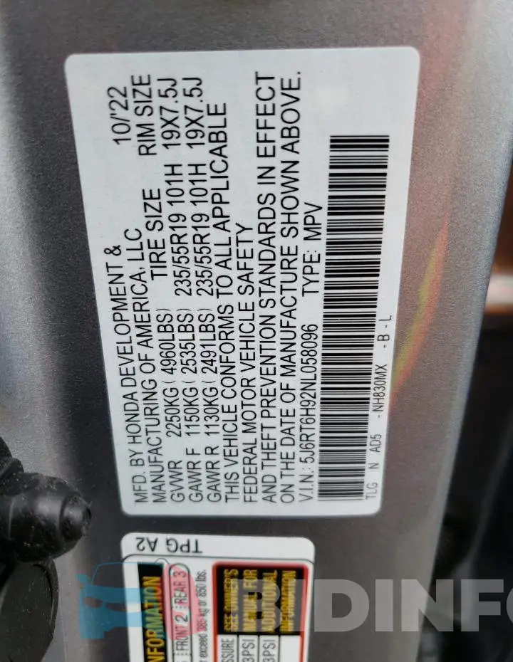 5J6RT6H92NL058096 Photo# 12
