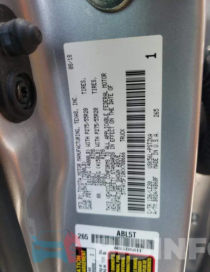 5TFAY5F10KX780666 Photo# 12