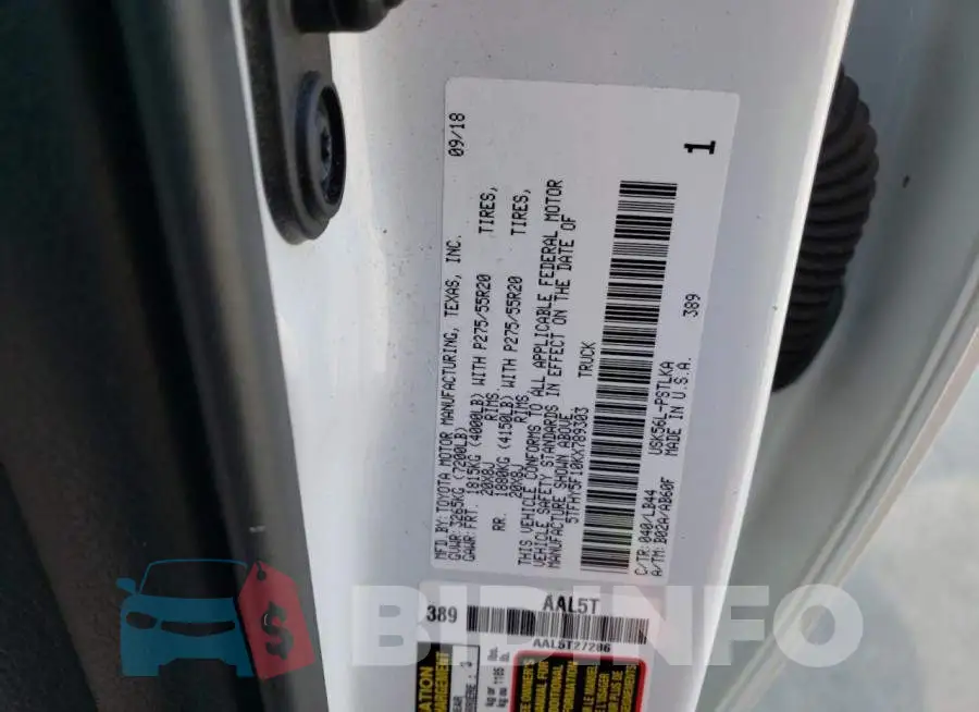 5TFHY5F10KX789303 Photo# 12