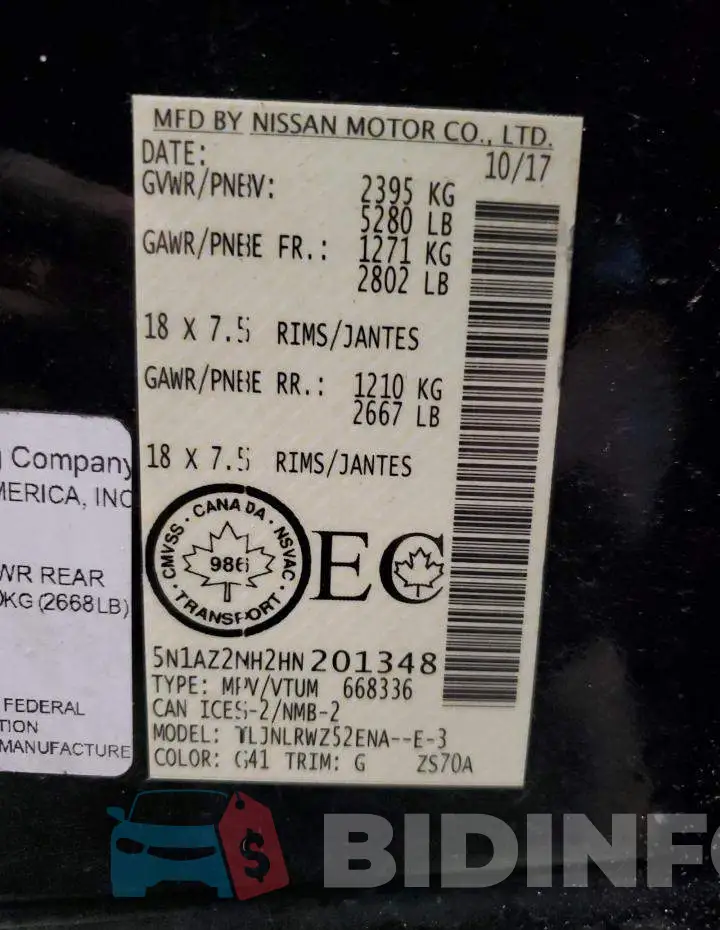 5N1AZ2MH2HN201348 Photo# 13