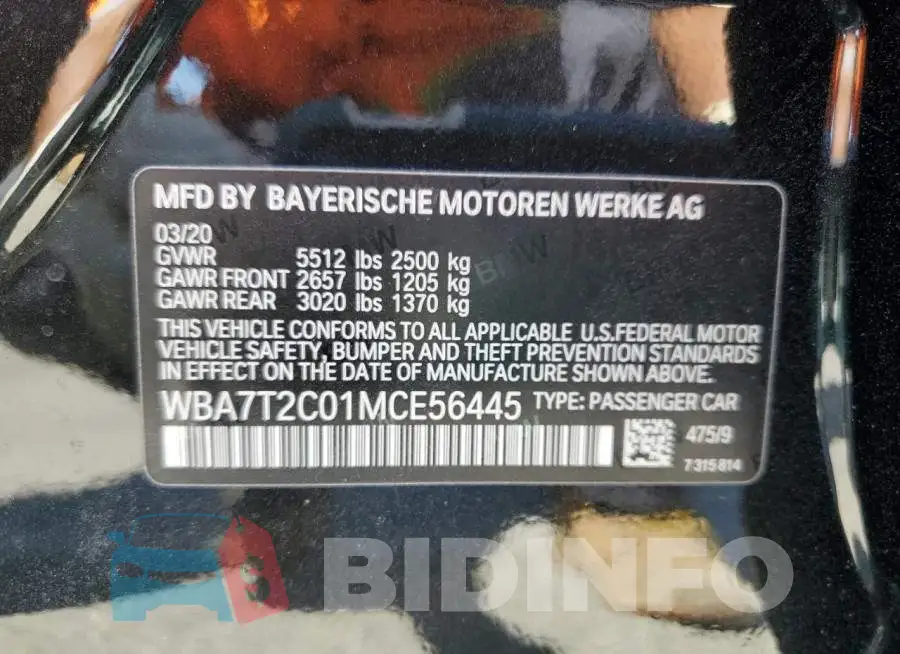 WBA7T2C01MCE56445 Photo# 12