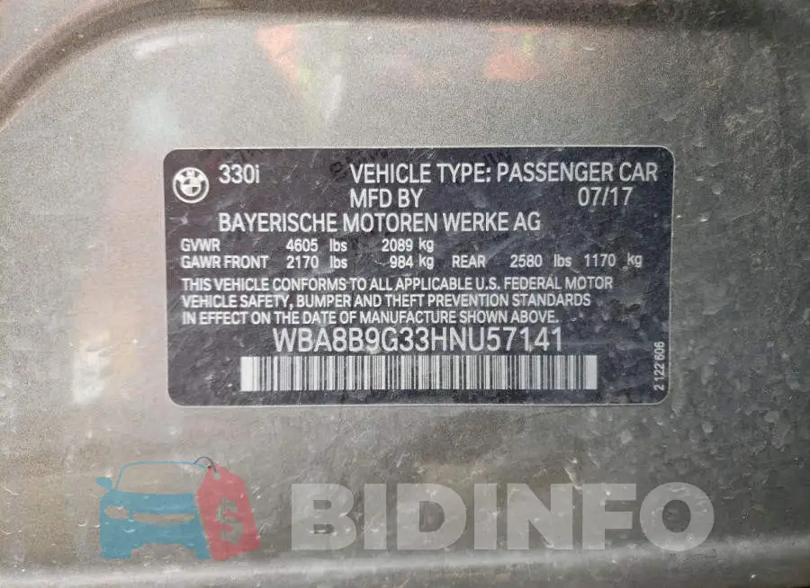 WBA8B9G33HNU57141 Photo# 13