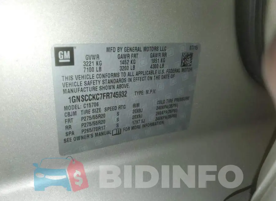 1GNSCCKC7FR745932 Photo# 13