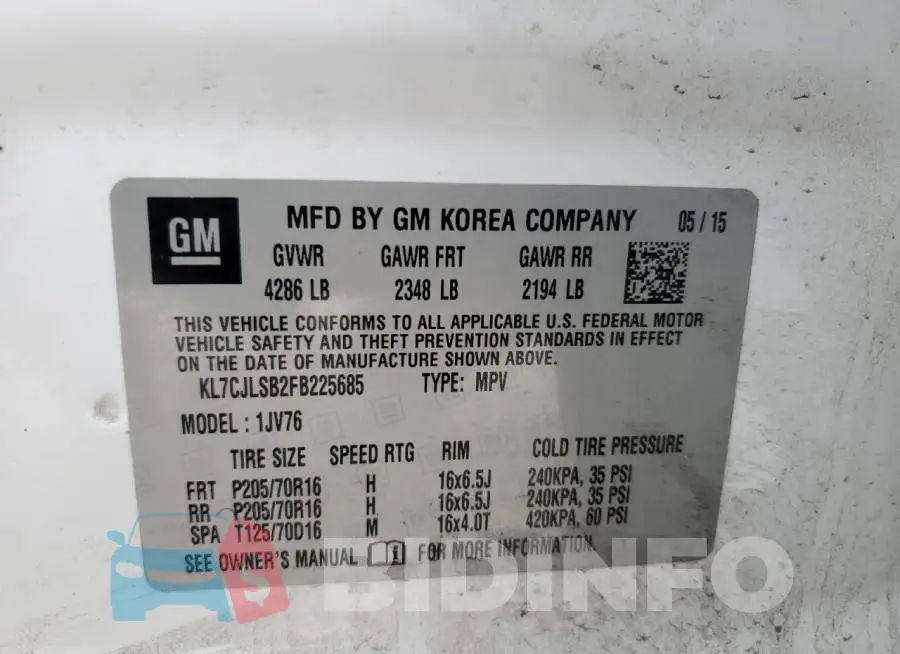 KL7CJLSB2FB225685 Photo# 14