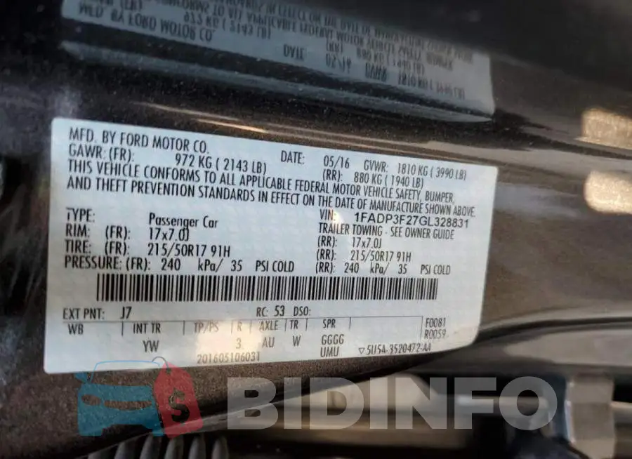 1FADP3F27GL328831 Photo# 12