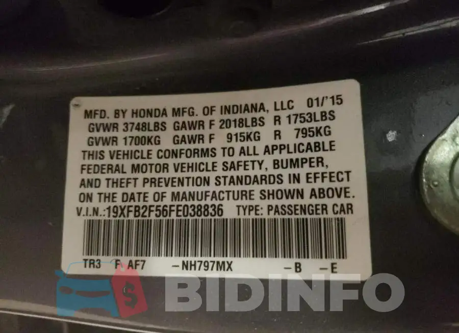 19XFB2F56FE038836 Photo# 12
