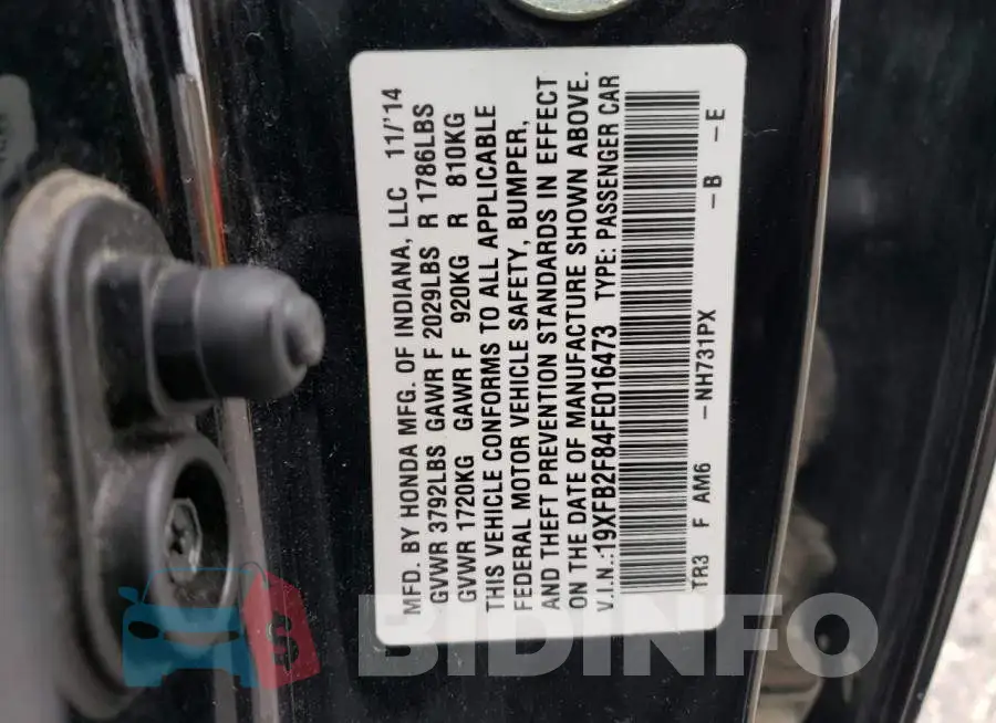 19XFB2F84FE016473 Photo# 12