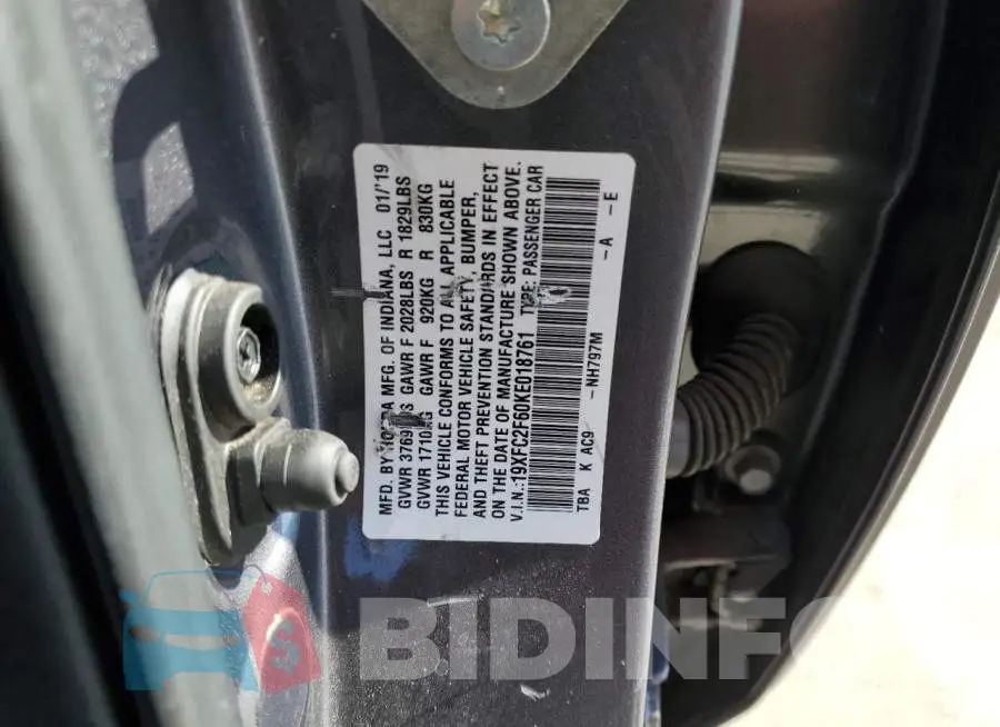 19XFC2F60KE018761 Photo# 12