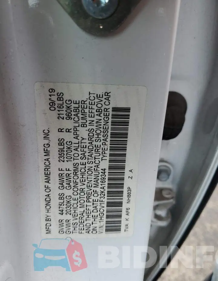 1HGCV1F32KA169344 Photo# 13