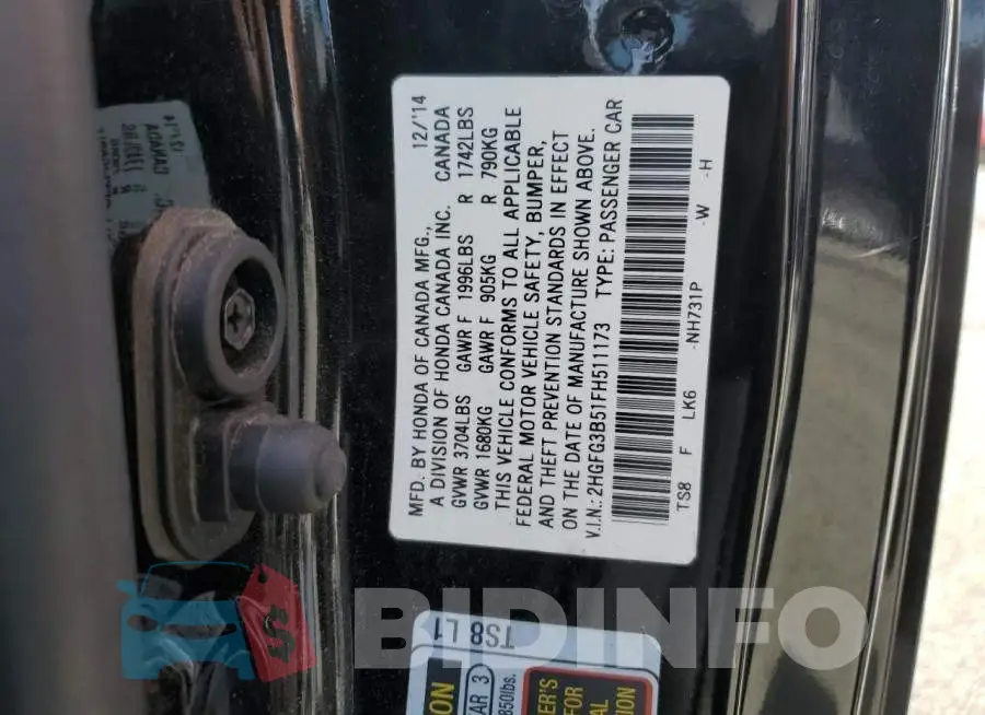 2HGFG3B51FH511173 Photo# 13