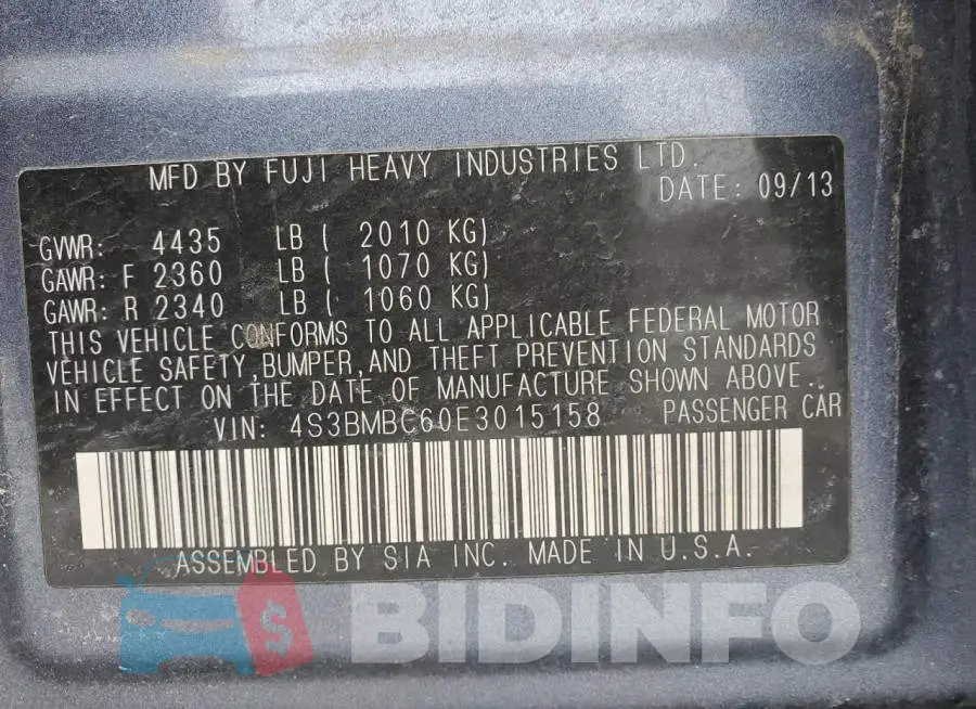 4S3BMBC60E3015158 Photo# 12