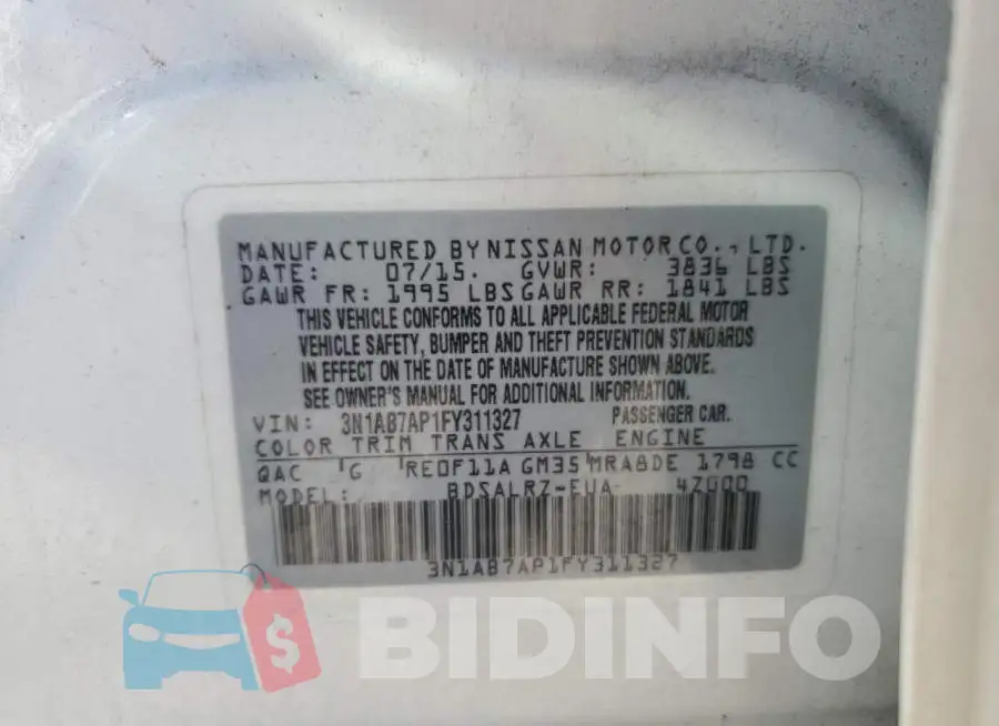 3N1AB7AP1FY311327 Photo# 12
