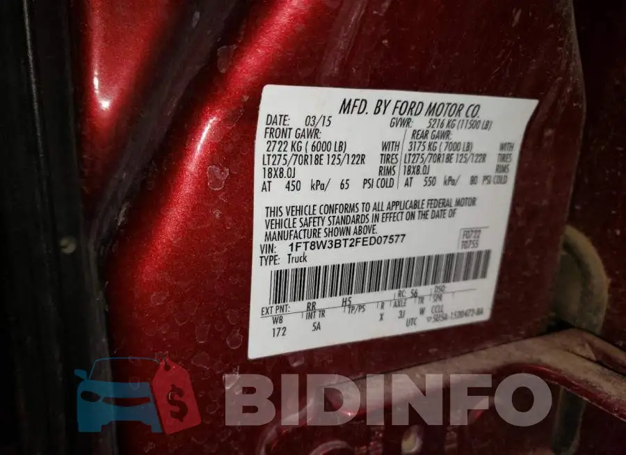 1FT8W3BT2FED07577 Photo# 13