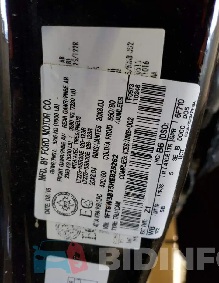 1FT8W3BT5HEB25262 Photo# 12