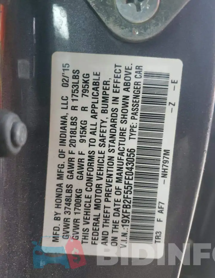 19XFB2F55FE043056 Photo# 13