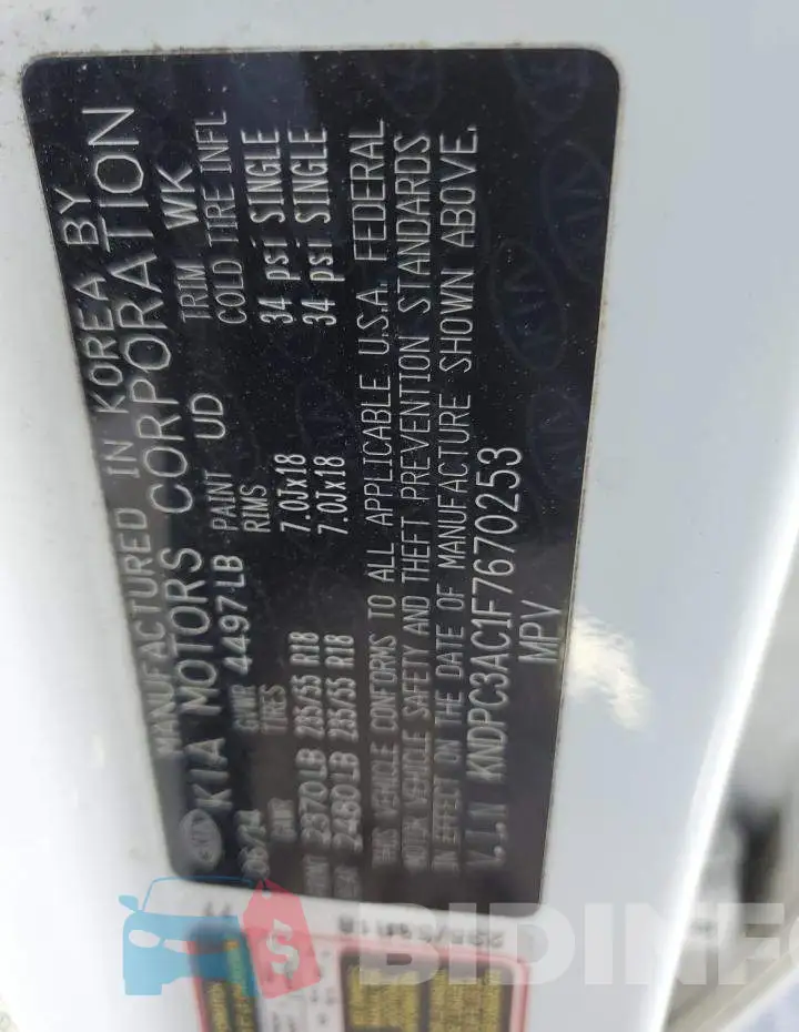 KNDPC3AC1F7670253 Photo# 13