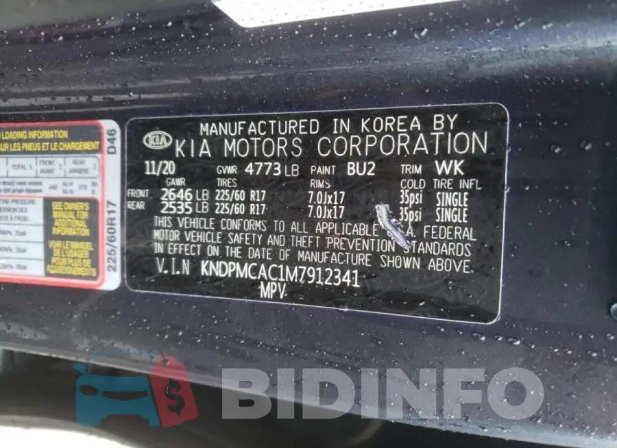 KNDPMCAC1M7912341 Photo# 13