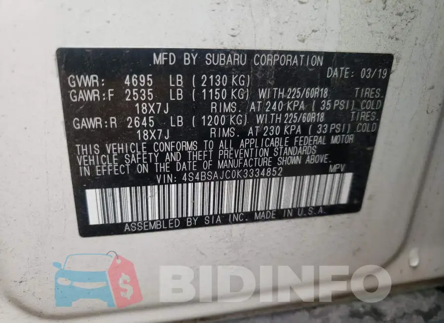 4S4BSAJC0K3334852 Photo# 12