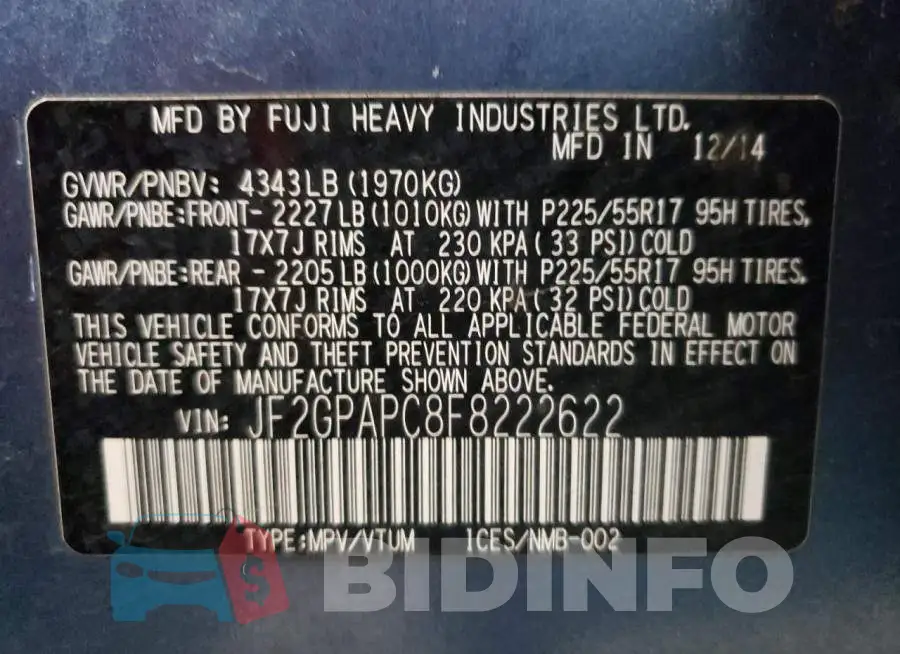 JF2GPAPC8F8222622 Photo# 12