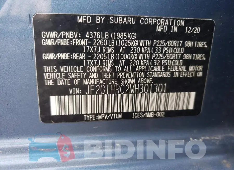 JF2GTHRC2MH301301 Photo# 14
