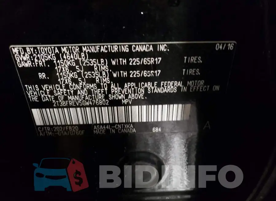2T3BFREV5GW476802 Photo# 13