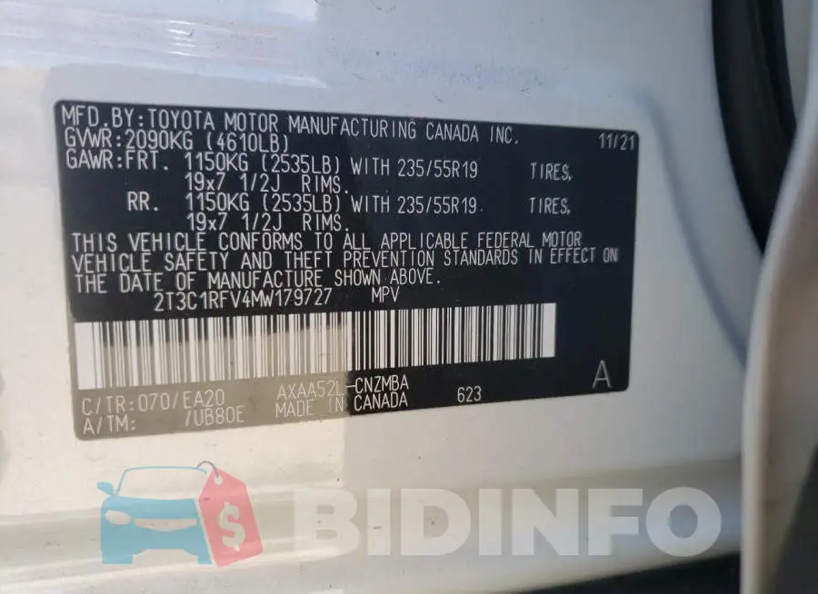 2T3C1RFV4MW179727 Photo# 13