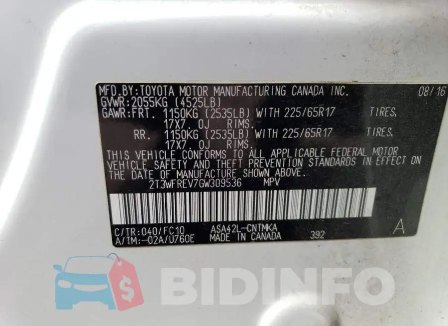 2T3WFREV7GW309536 Photo# 14