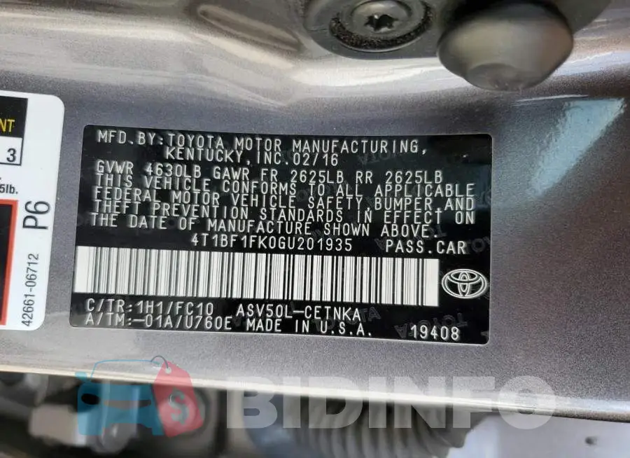 4T1BF1FK0GU201935 Photo# 12